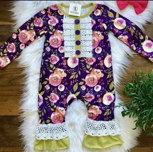 New 6-12 Month Baby Floral Romper Ruffled & Lace Hem